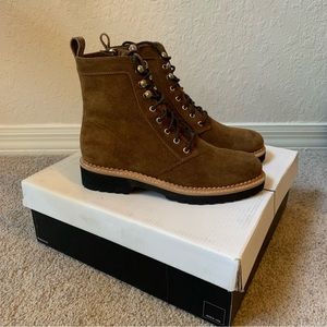 Dolce Vita - Avena Womens Leather Ankle Combat & Lace-up Dark Brown Boots